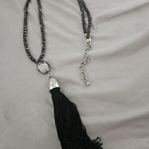 Elegant Black Beaded Necklace with Silver Accents